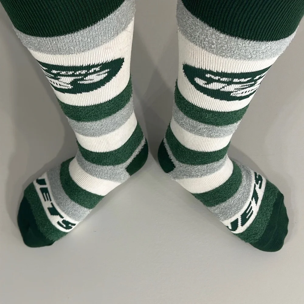 New York Jets Football High Socks Adult Cozy Fuzzy Green White Mid Calf